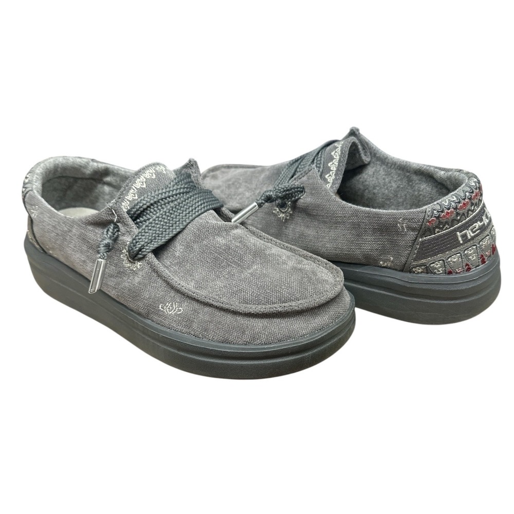 Hey Dude Wendy Rise Flora Iron Grey Platform Loafers Shoes Womens Size 6 - Picture 2 of 7